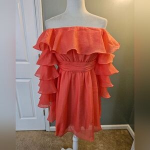 Bibi Women's Size Small S Coral Off-Shoulder Ruffle Dress New with Tags
